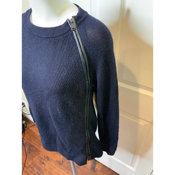 Vince Navy Blue Waffle Knit Asymmetrical Zip Sweater Cardigan, Size XS - Picture 2 of 6